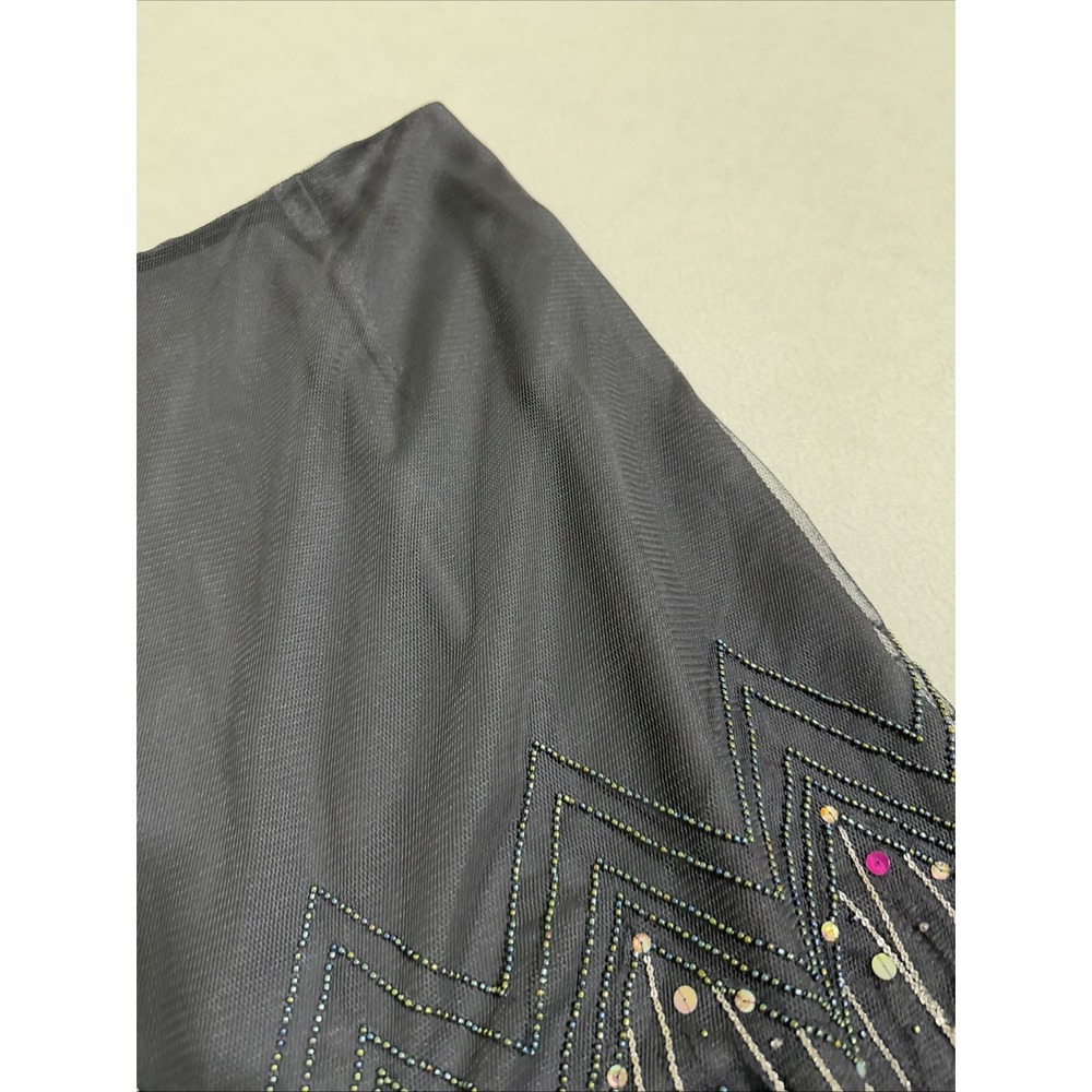 Black Skirt 6 Mesh Heavily Beaded Chain Whimsygoth Dressy Fringe Fairy Glam Y2K - Picture 15 of 16
